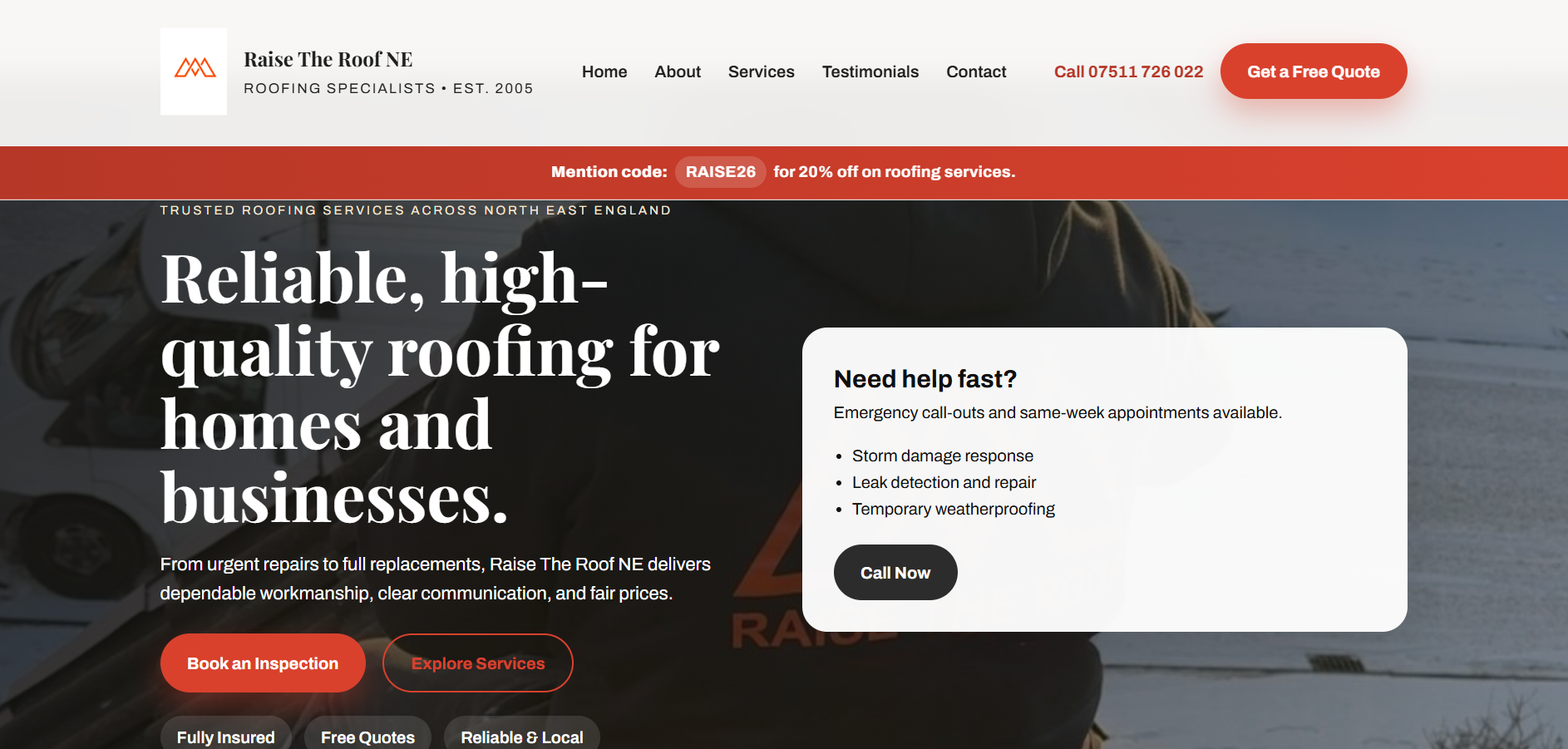 Raise The Roof NE website hero screenshot